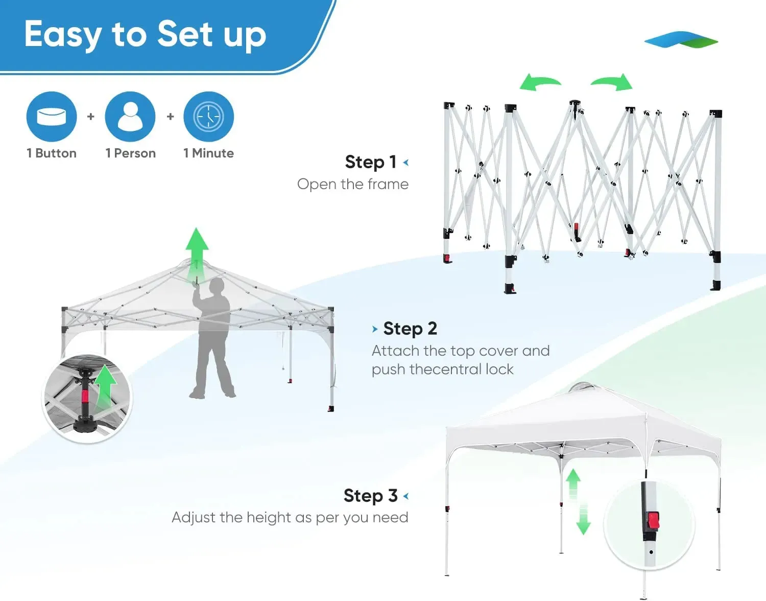 10' x 10' Pop up Canopy Tent Easy One Person Set up