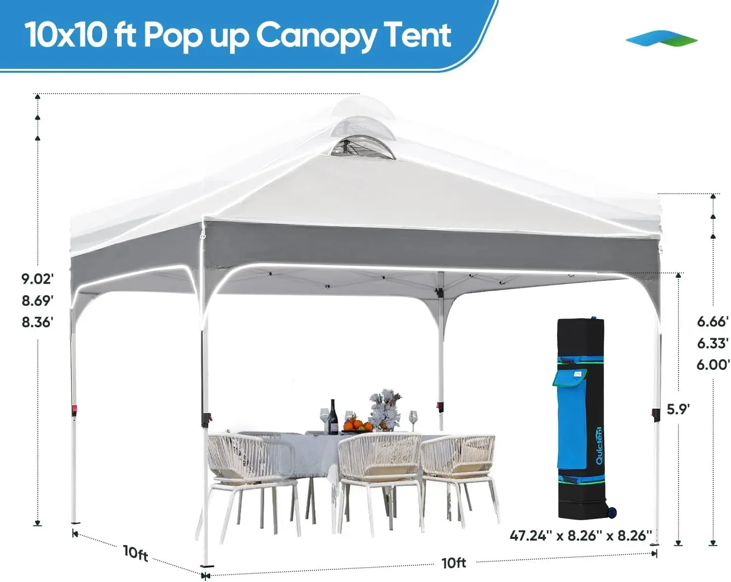 10' x 10' Pop up Canopy Tent Easy One Person Set up