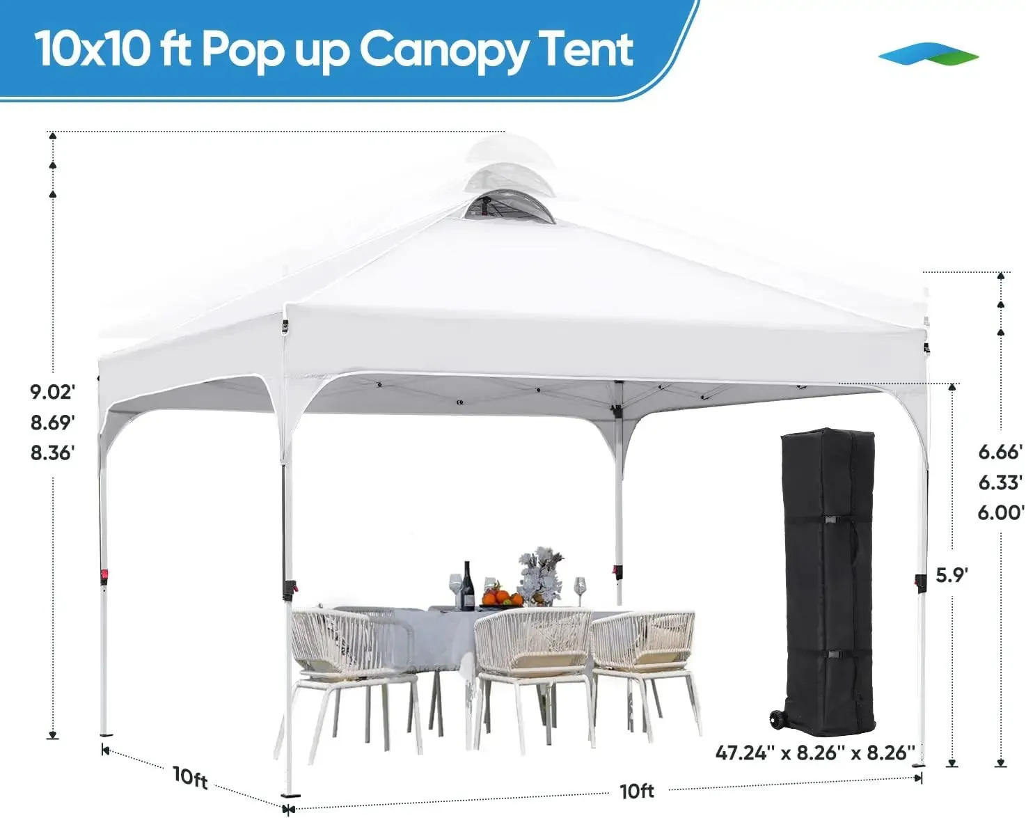 10' x 10' Pop up Canopy Tent Easy One Person Set up