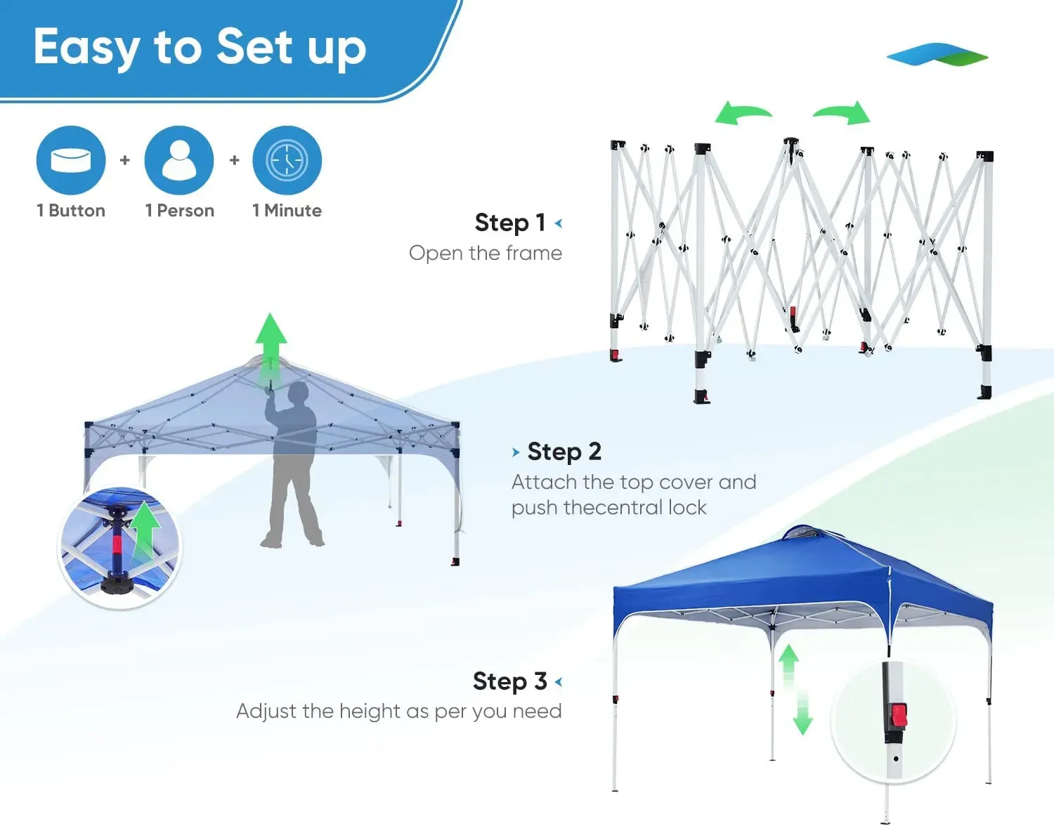 10' x 10' Pop up Canopy Tent Easy One Person Set up