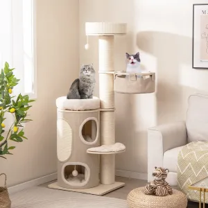 154CM Multi-level Cat Tree with 2-stoery Condo and Top Perch-Natural