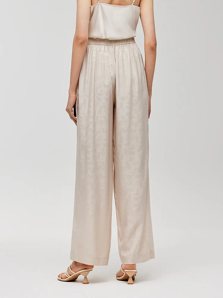 16 Momme Mulberry Silk Jacquard Women Wide Leg Pants