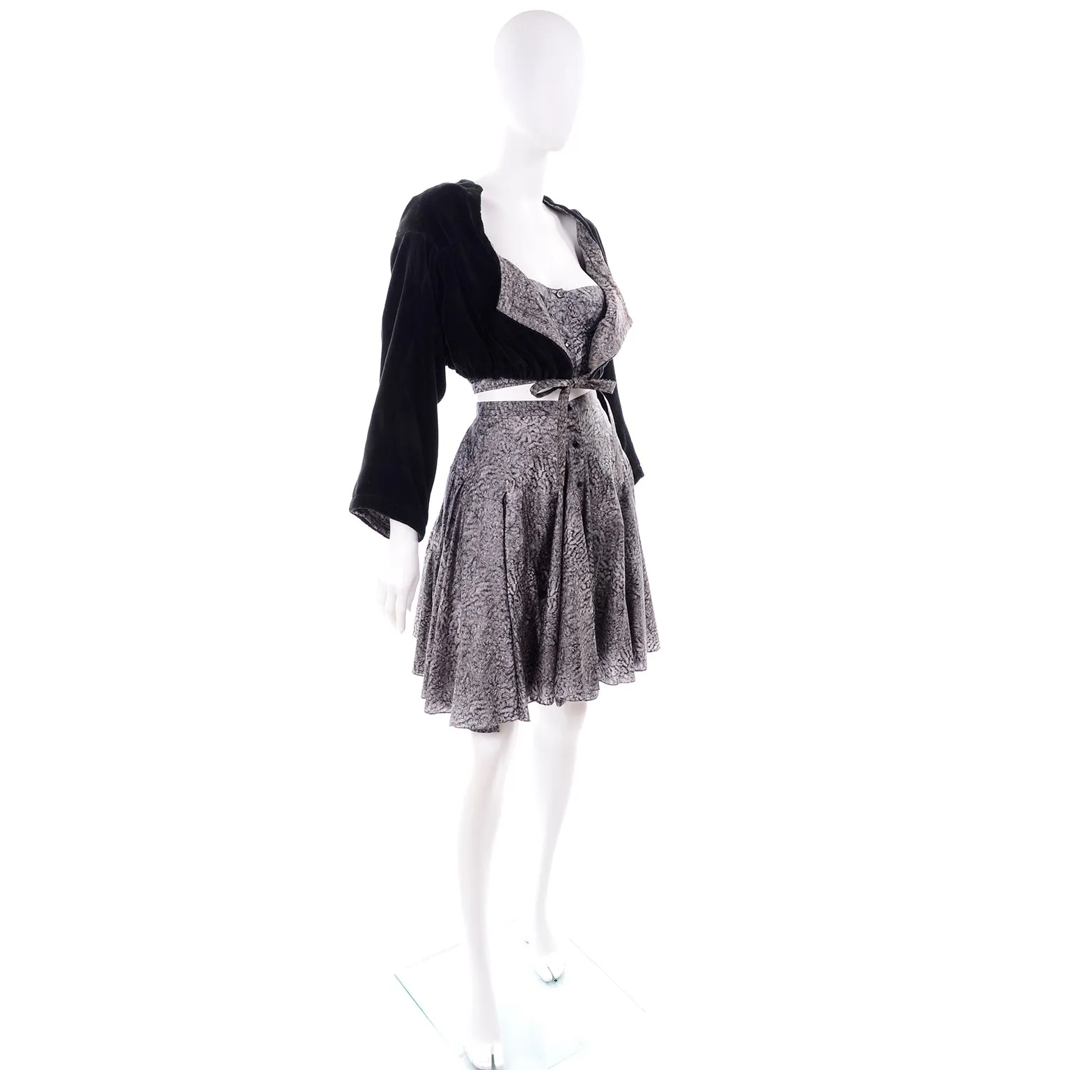 1981 Rare Alaia 4 Pc Ensemble w/ Shorts Skirt Bustier & Cropped Velvet Jacket