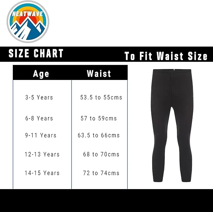 2 Pack Boys Thermal Trousers Long Johns Black Baselayer for Schoolwear Camping Skiing High-Quality Moisture-Wicking Comfortable Fit Elastic Waistband Durable Winter Wear Ages 3-15 by Heatwave Thermalwear