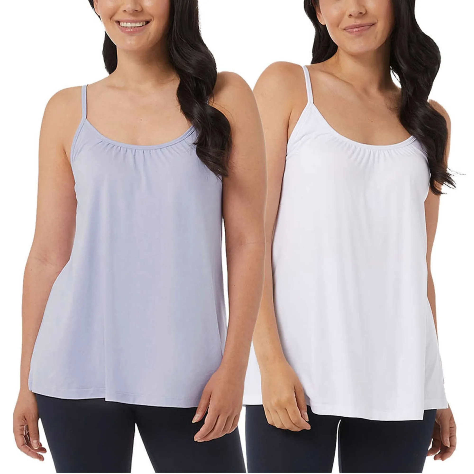 32 Degrees Women's  2-Pack Wire Free Built-in Bra Stretch Top Relaxed Fit Camisole