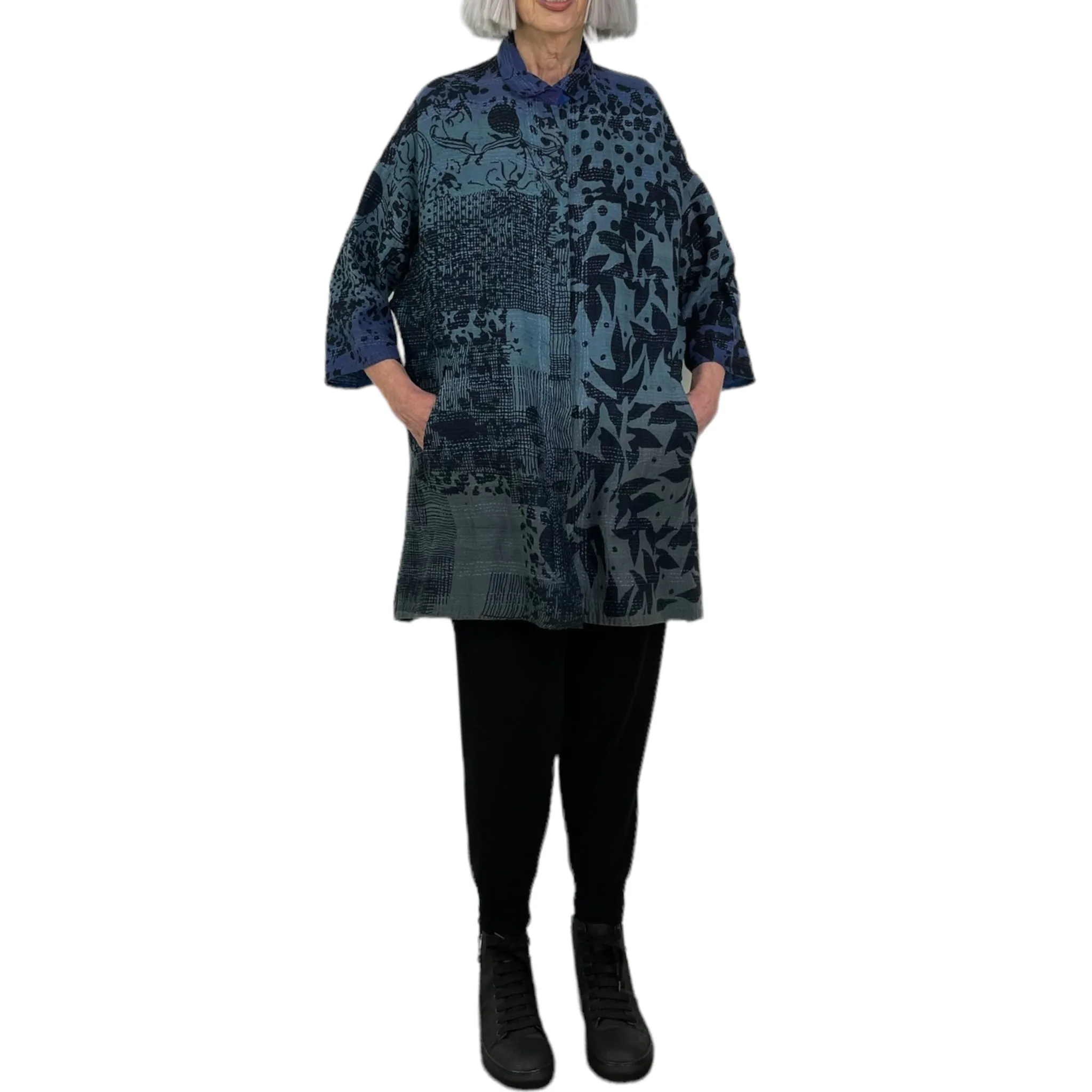 3/4 SLEEVE TWILIGHT PRINT SHIRT TUNIC