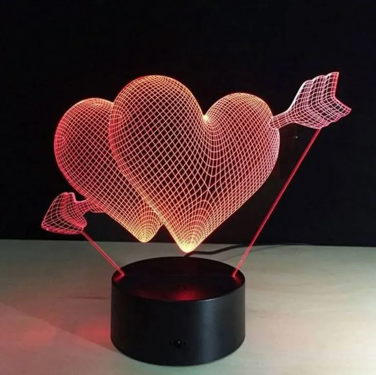 3D Love Heart Valentine Led Night Lamp