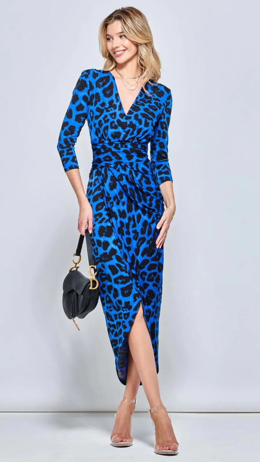 4-A1323 Blue Print Wrap Style Dress