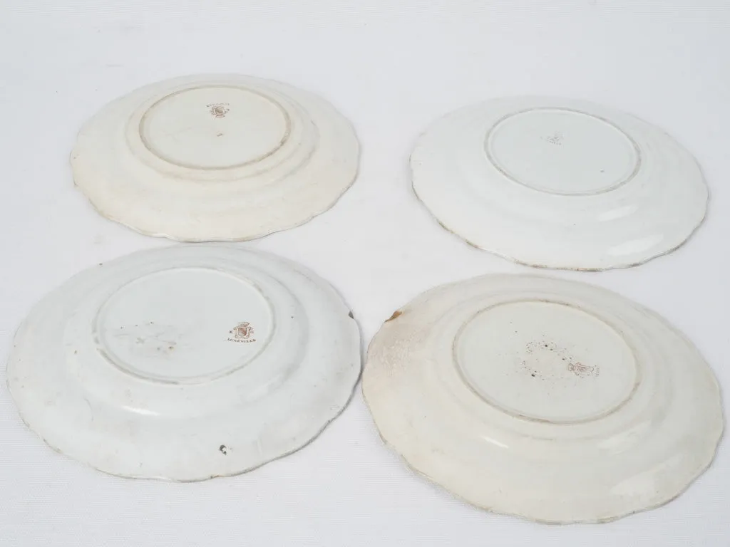 4 antique French Lunéville faïence plates - white 9"