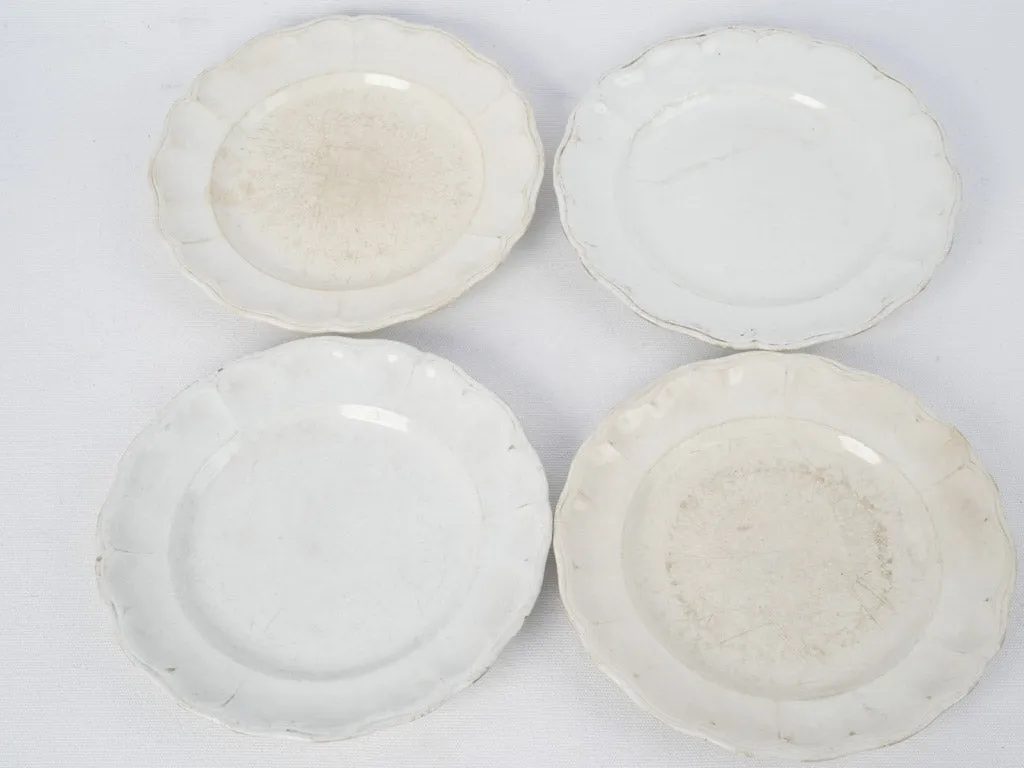 4 antique French Lunéville faïence plates - white 9"