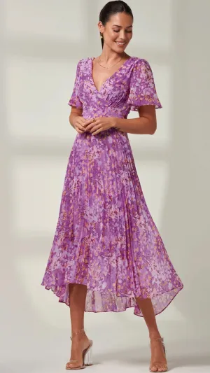 5-A1647 Vanya Purple Print Pleat Dress