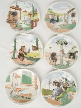 6 Early 20th Century Humorous Plates by Benjamin Rabier, Sarreguemines 7½"