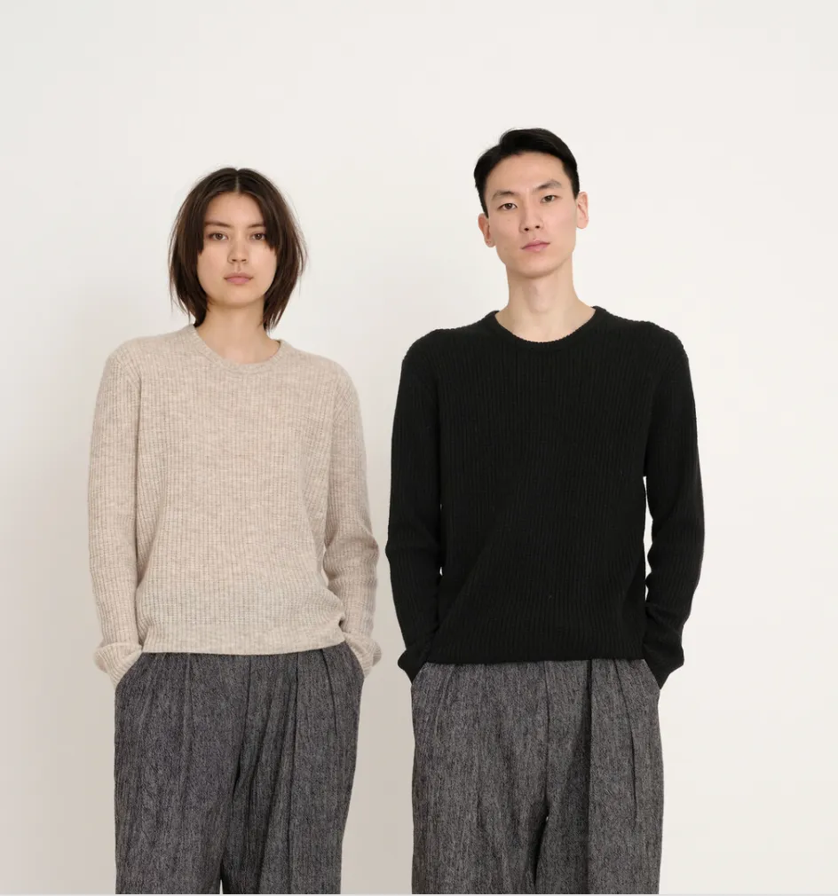 7115 By Szeki Black Molly Everyday Ribbed CrewNeck Sweater