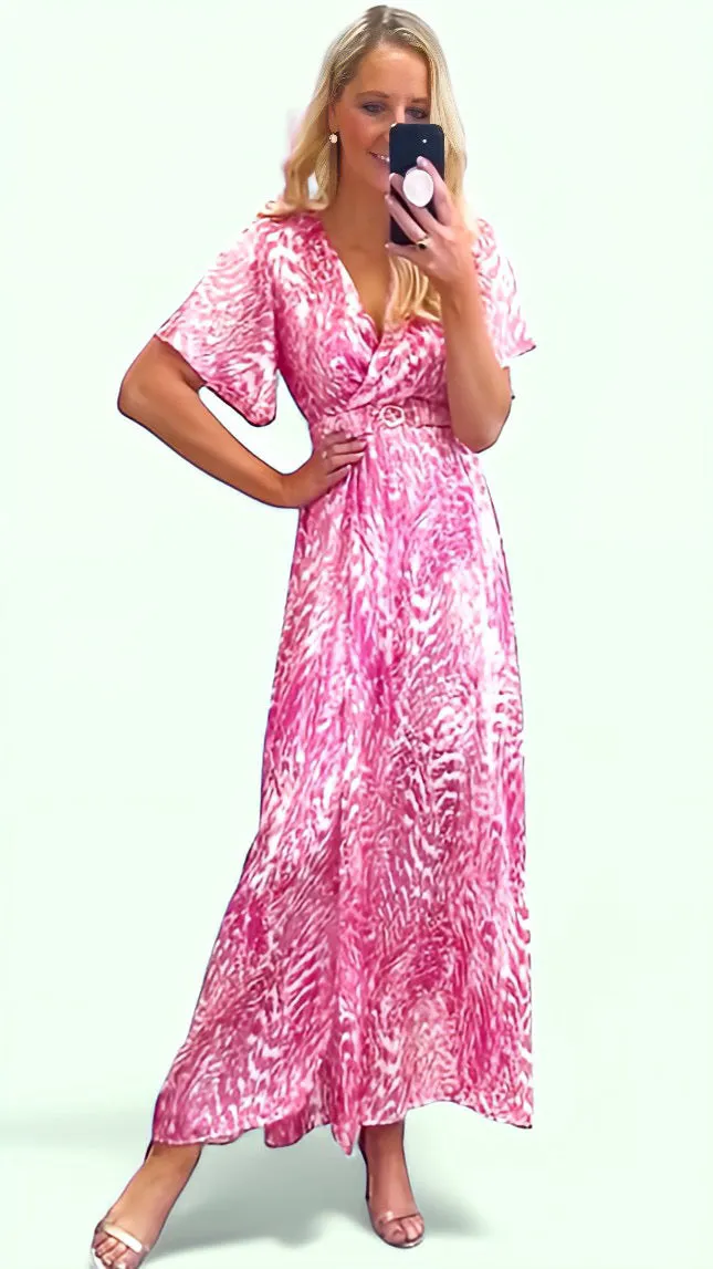 A1570 Mabilia Pink Printed Midi Dress