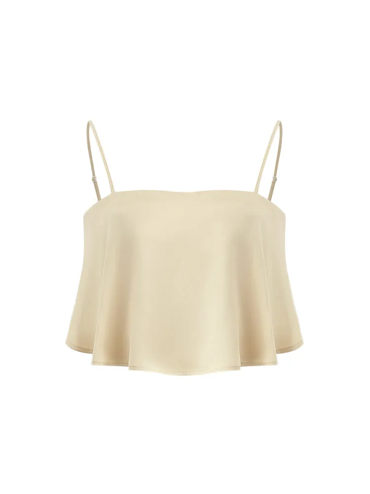 Acetate Ruffle Women Crop Camisole With Bra Pads