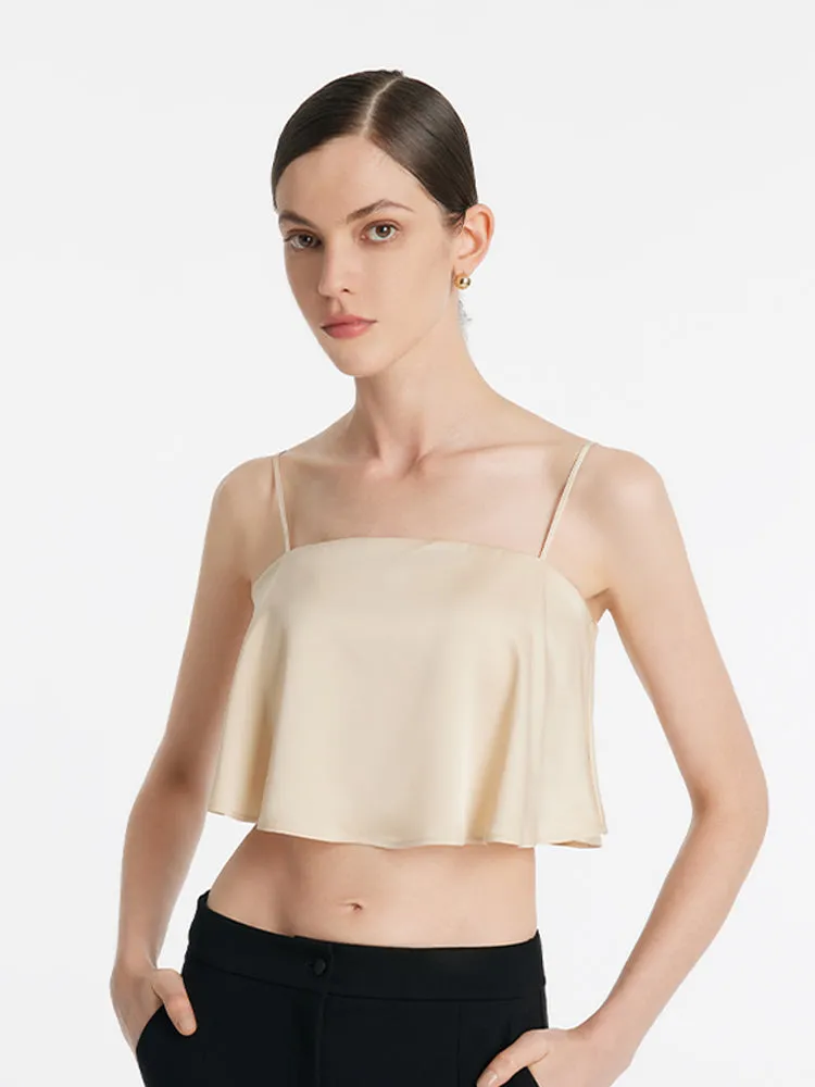 Acetate Ruffle Women Crop Camisole With Bra Pads