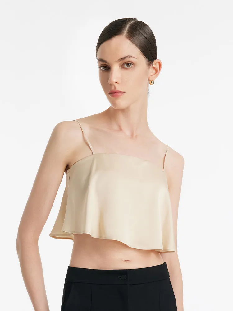 Acetate Ruffle Women Crop Camisole With Bra Pads