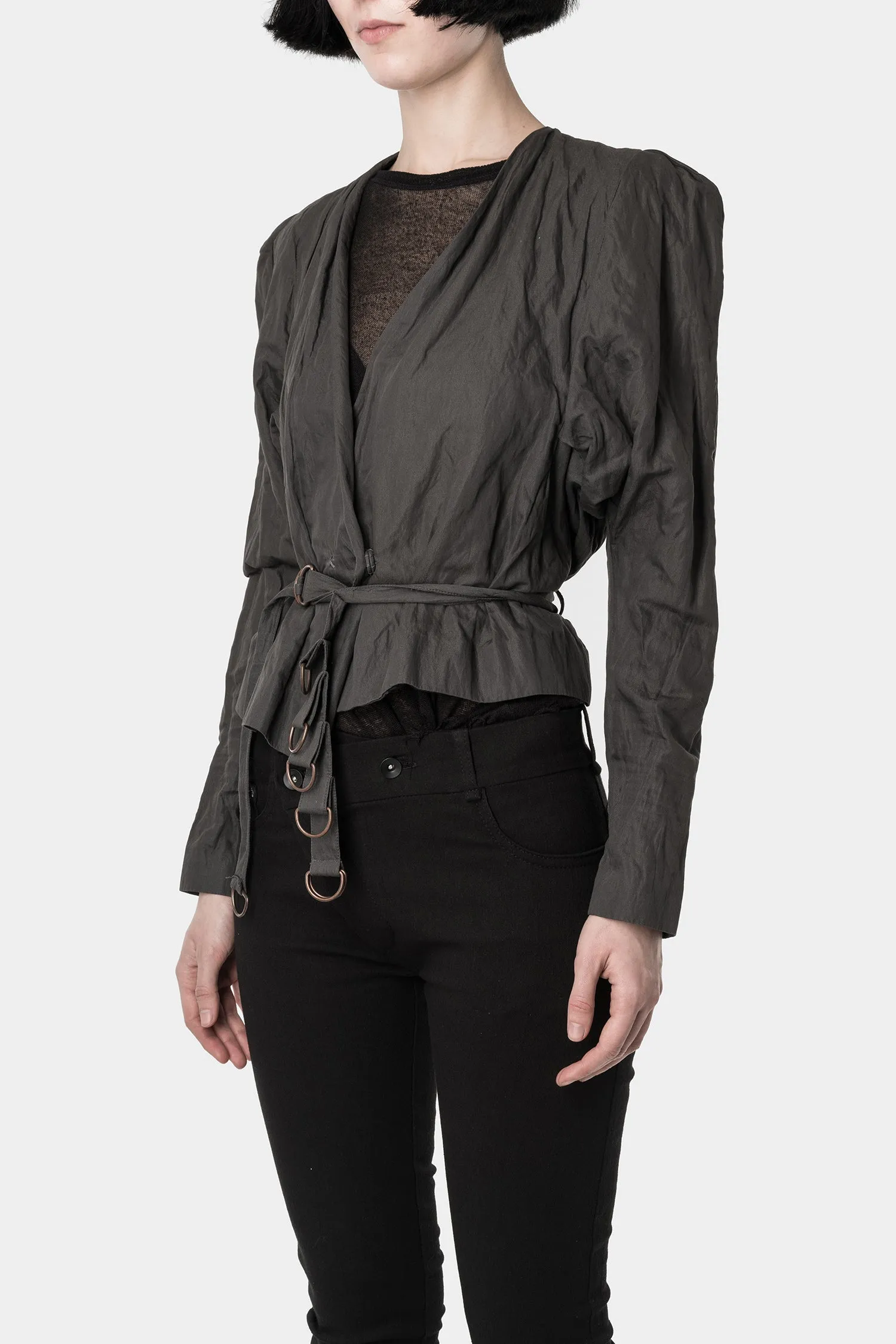 Acne Studios | Cropped belted metal thread jacket