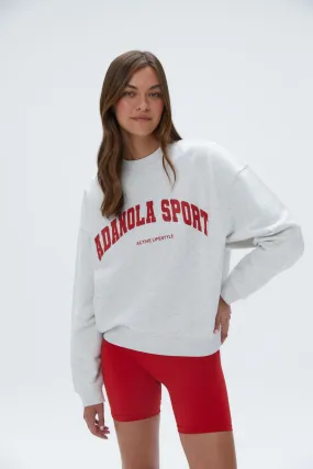 Adanola Sport Relaxed Sweatshirt - Light Grey Melange/Classic Red