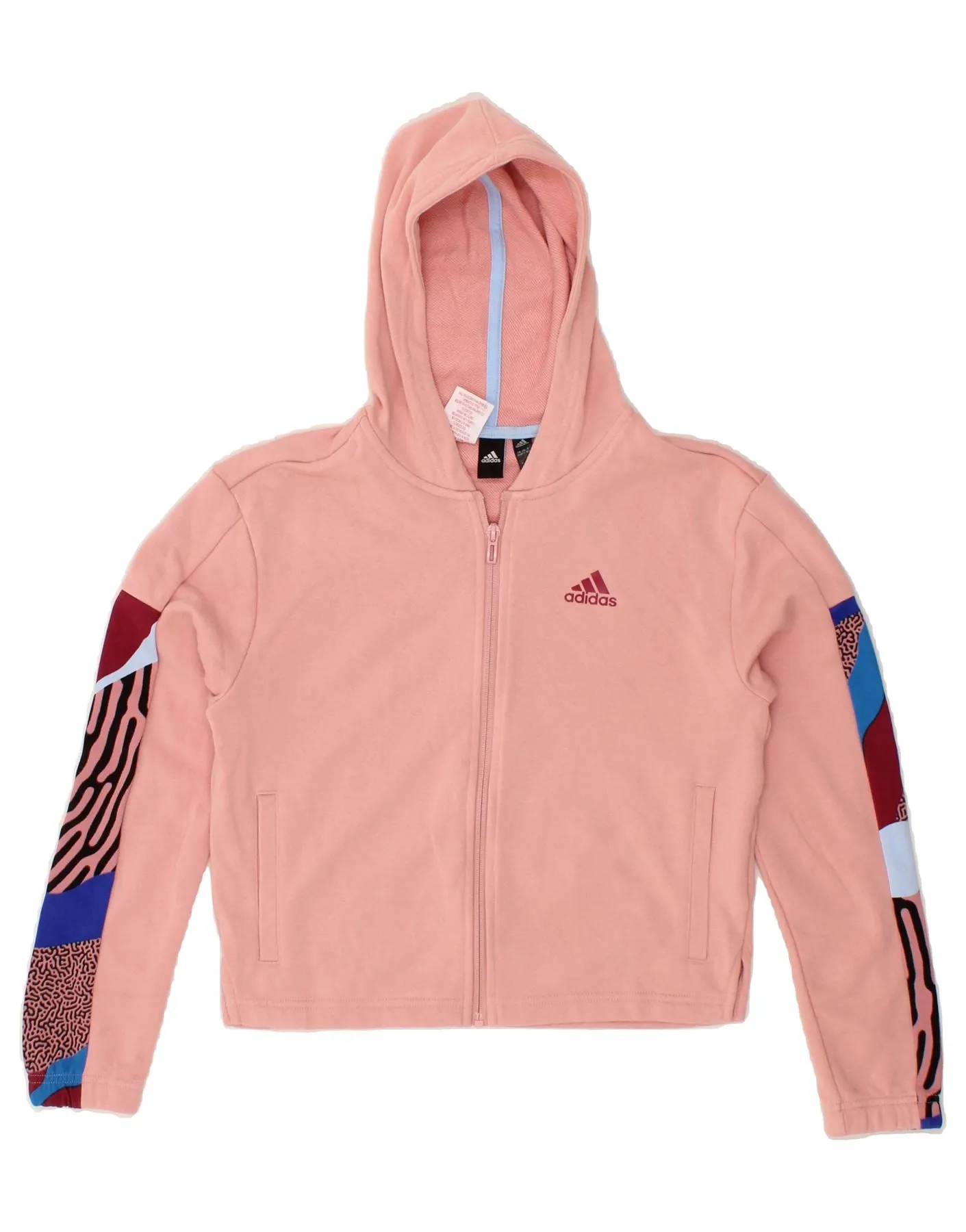 ADIDAS Girls Crop Zip Hoodie Sweater 13-14 Years Pink Colourblock Cotton