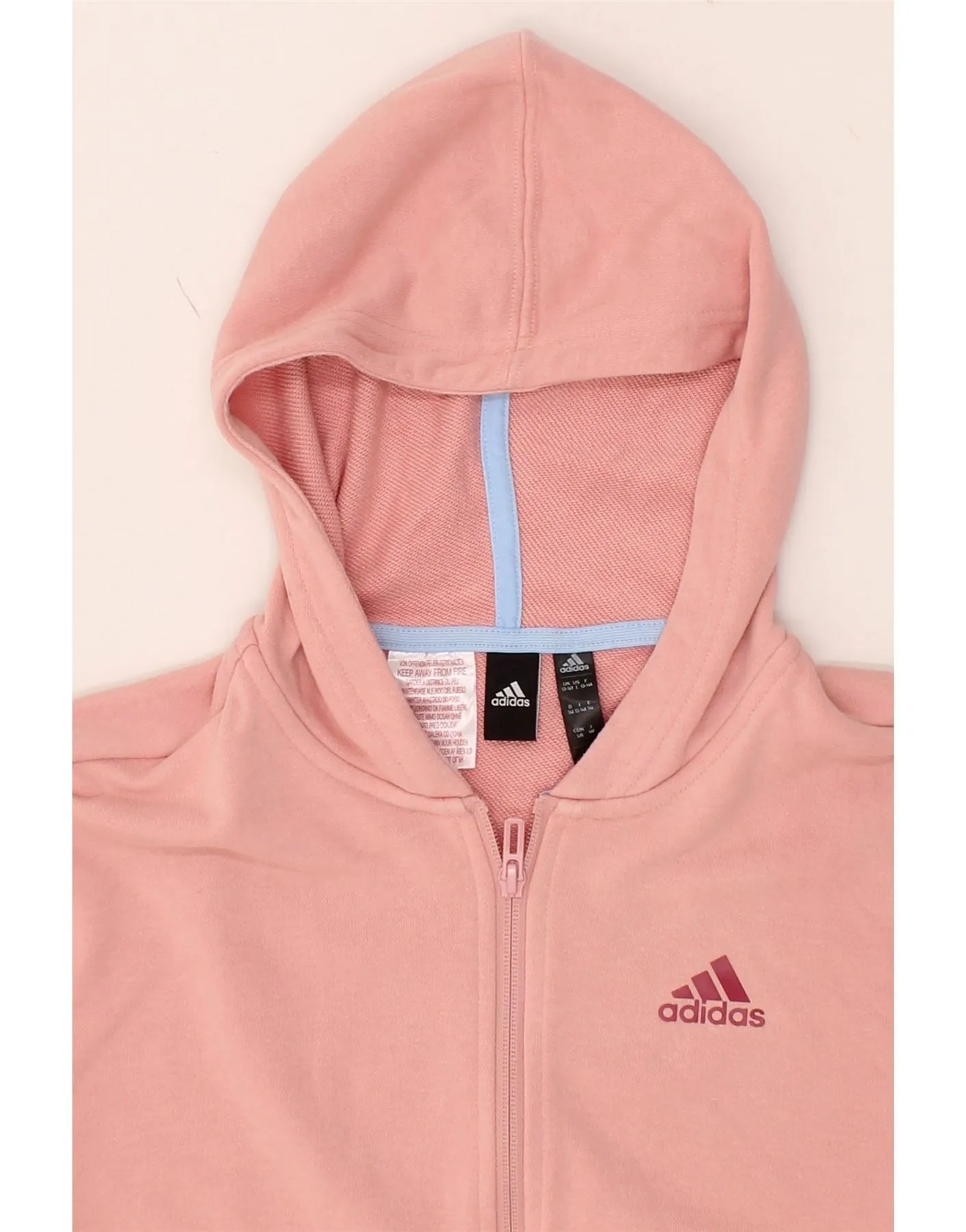 ADIDAS Girls Crop Zip Hoodie Sweater 13-14 Years Pink Colourblock Cotton