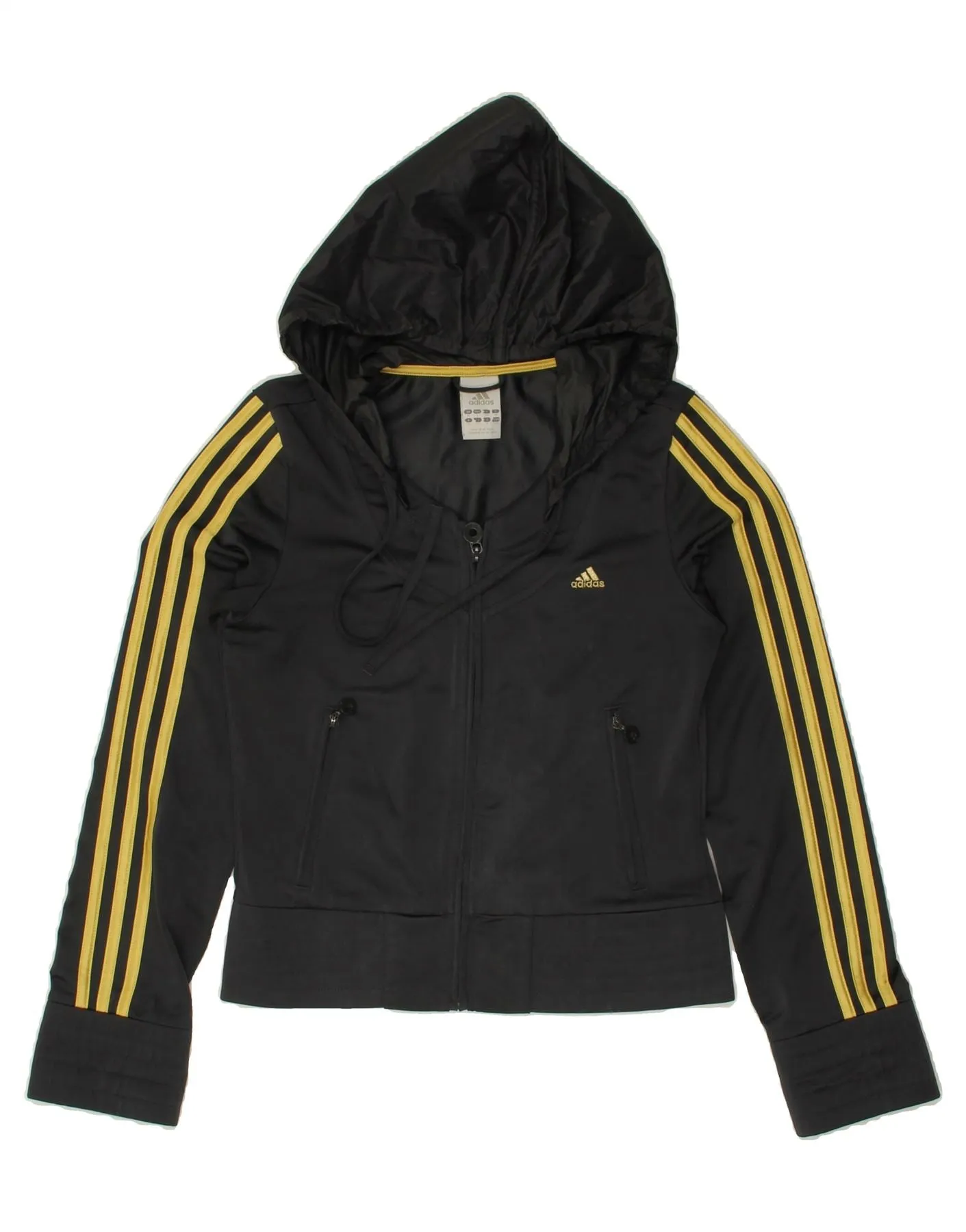 ADIDAS Womens Crop Zip Hoodie Sweater UK 10 Small Black Polyester