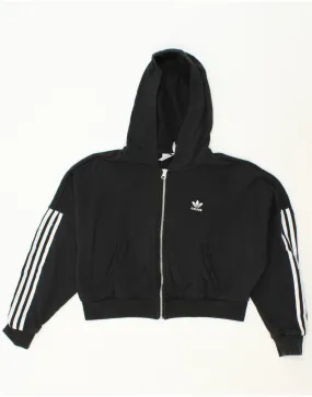 ADIDAS Womens Oversized Crop Zip Hoodie Sweater UK 10 Small Black Cotton