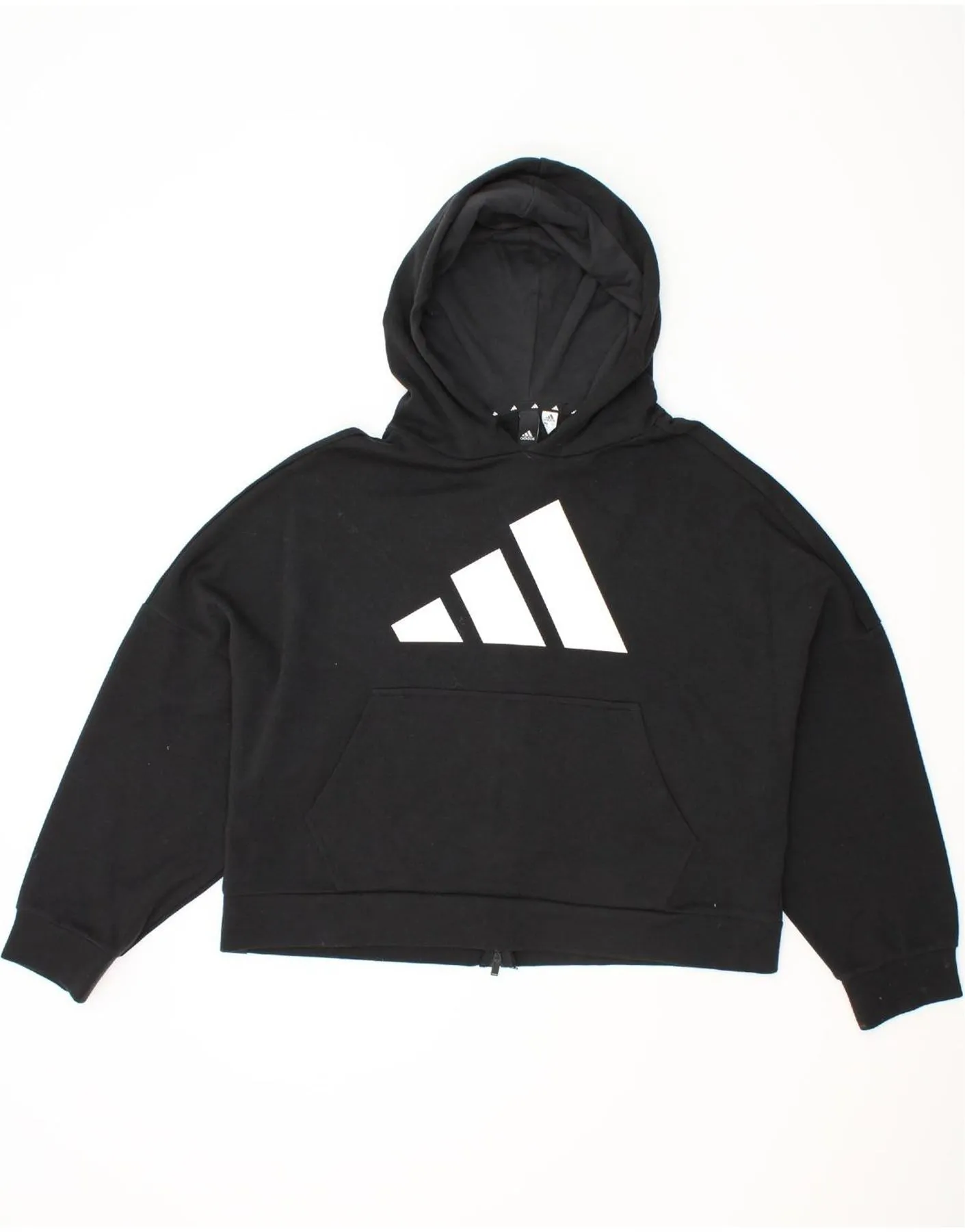 ADIDAS Womens Oversized Graphic Crop Zip Hoodie Sweater UK 10 Small Black