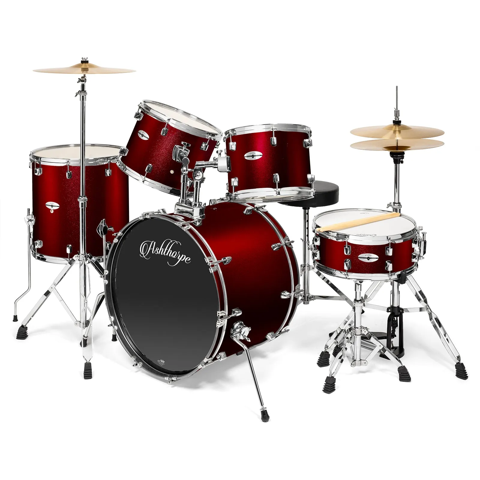 Adult 5-Piece Drum Set with Remo Heads & Brass Cymbals