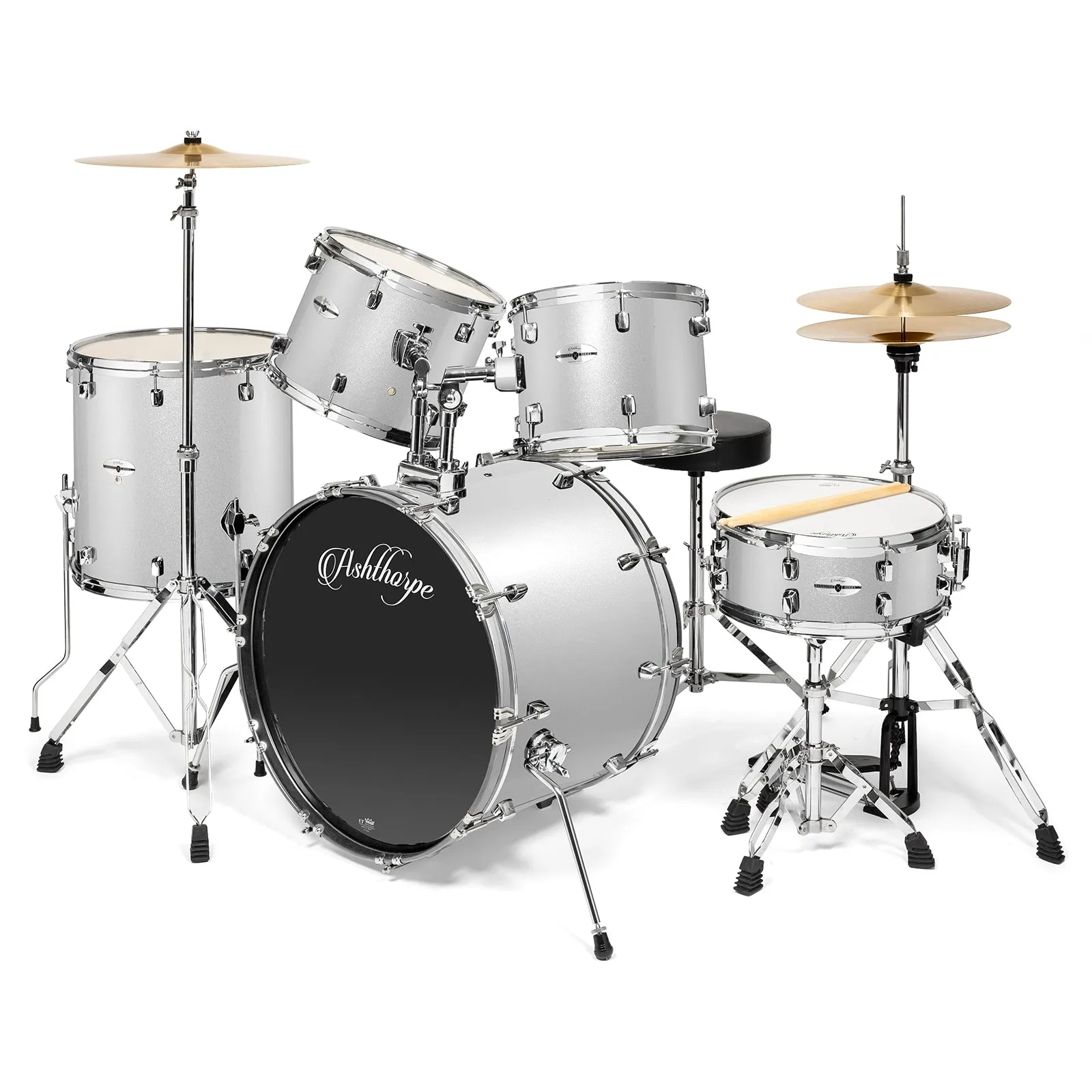 Adult 5-Piece Drum Set with Remo Heads & Brass Cymbals