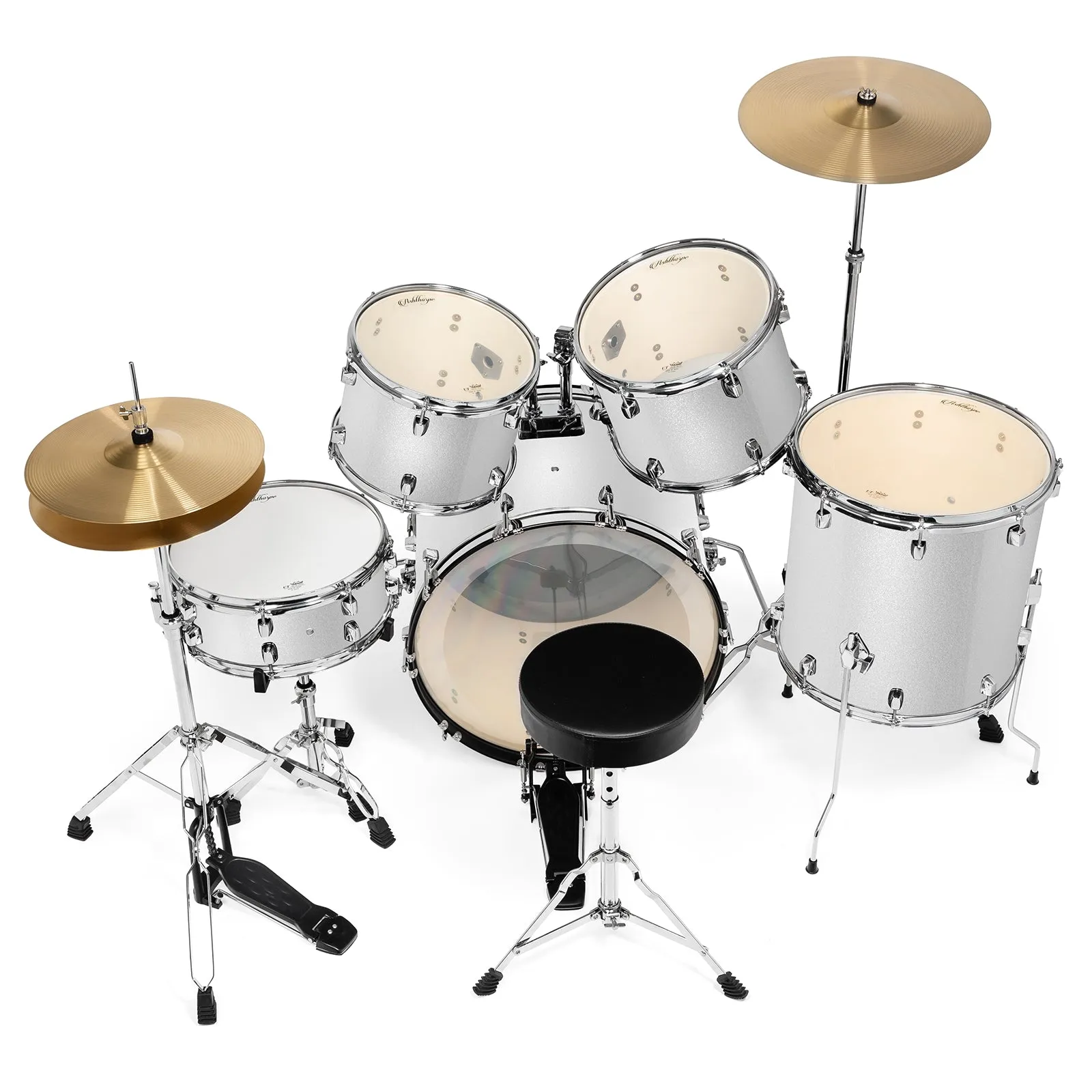 Adult 5-Piece Drum Set with Remo Heads & Brass Cymbals