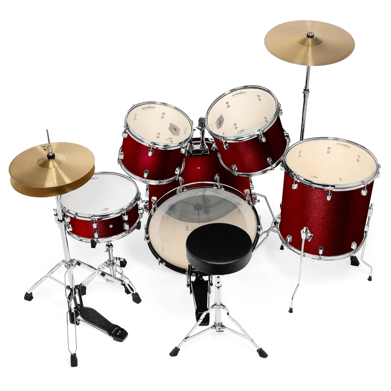 Adult 5-Piece Drum Set with Remo Heads & Brass Cymbals