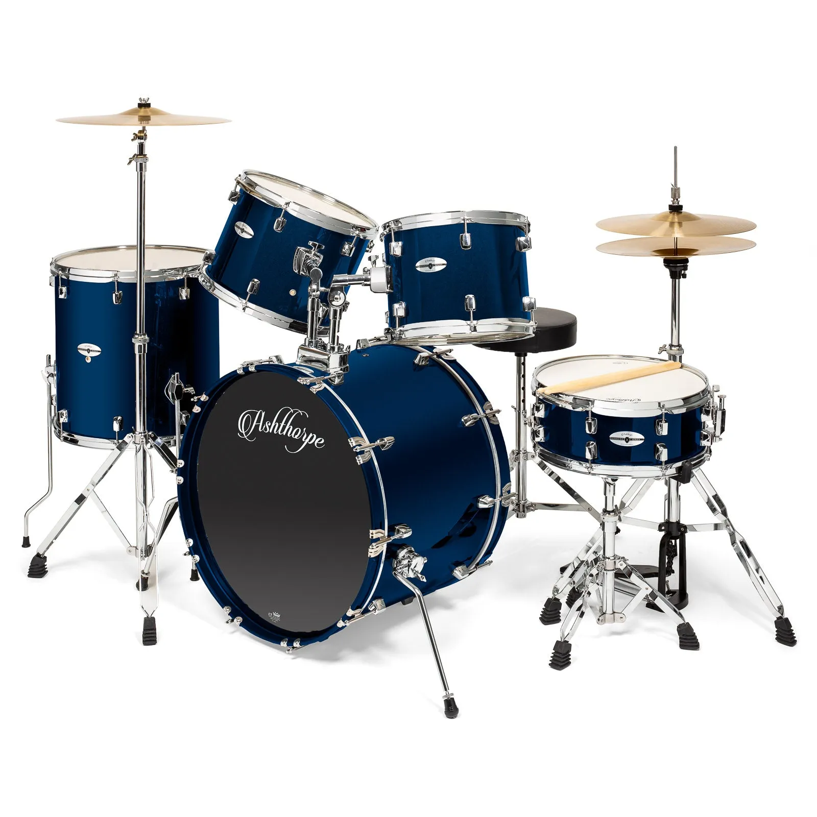 Adult 5-Piece Drum Set with Remo Heads & Brass Cymbals