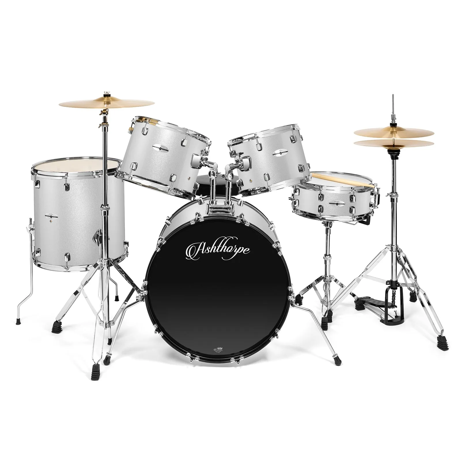 Adult 5-Piece Drum Set with Remo Heads & Brass Cymbals