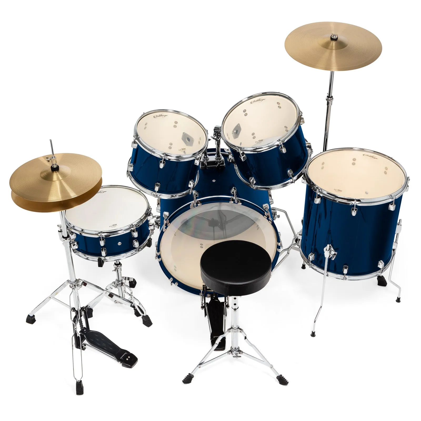 Adult 5-Piece Drum Set with Remo Heads & Brass Cymbals