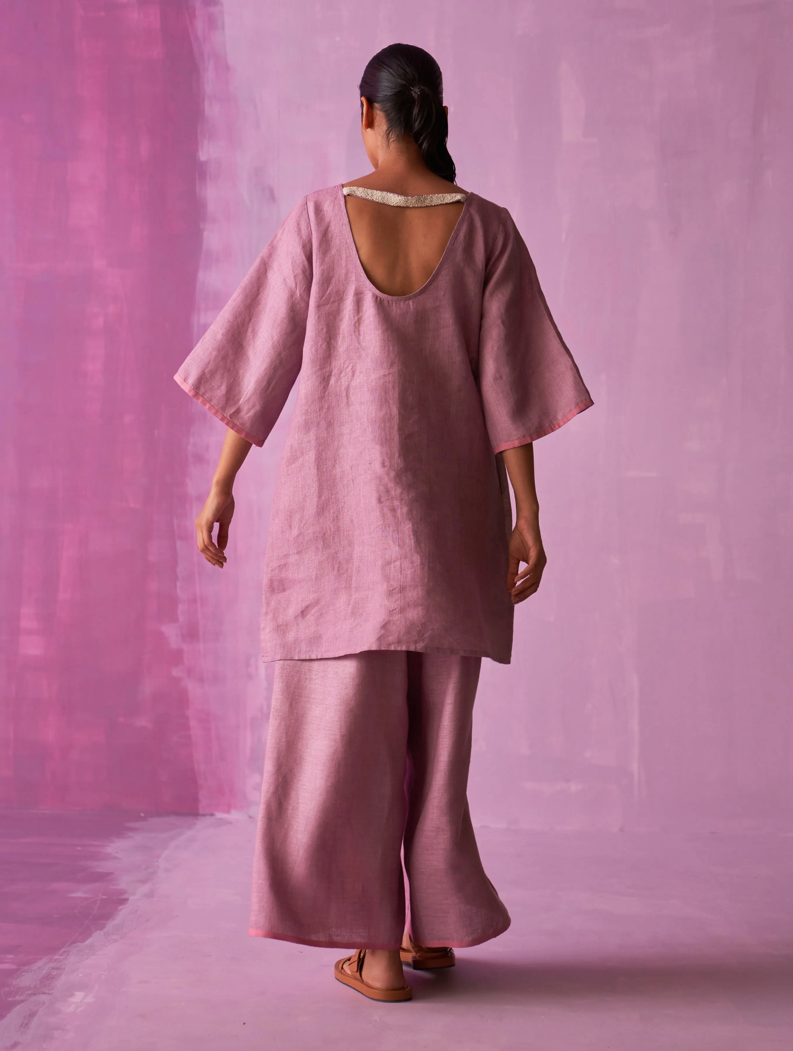 Ahana Metallic Linen Co-ord Set - Lavender