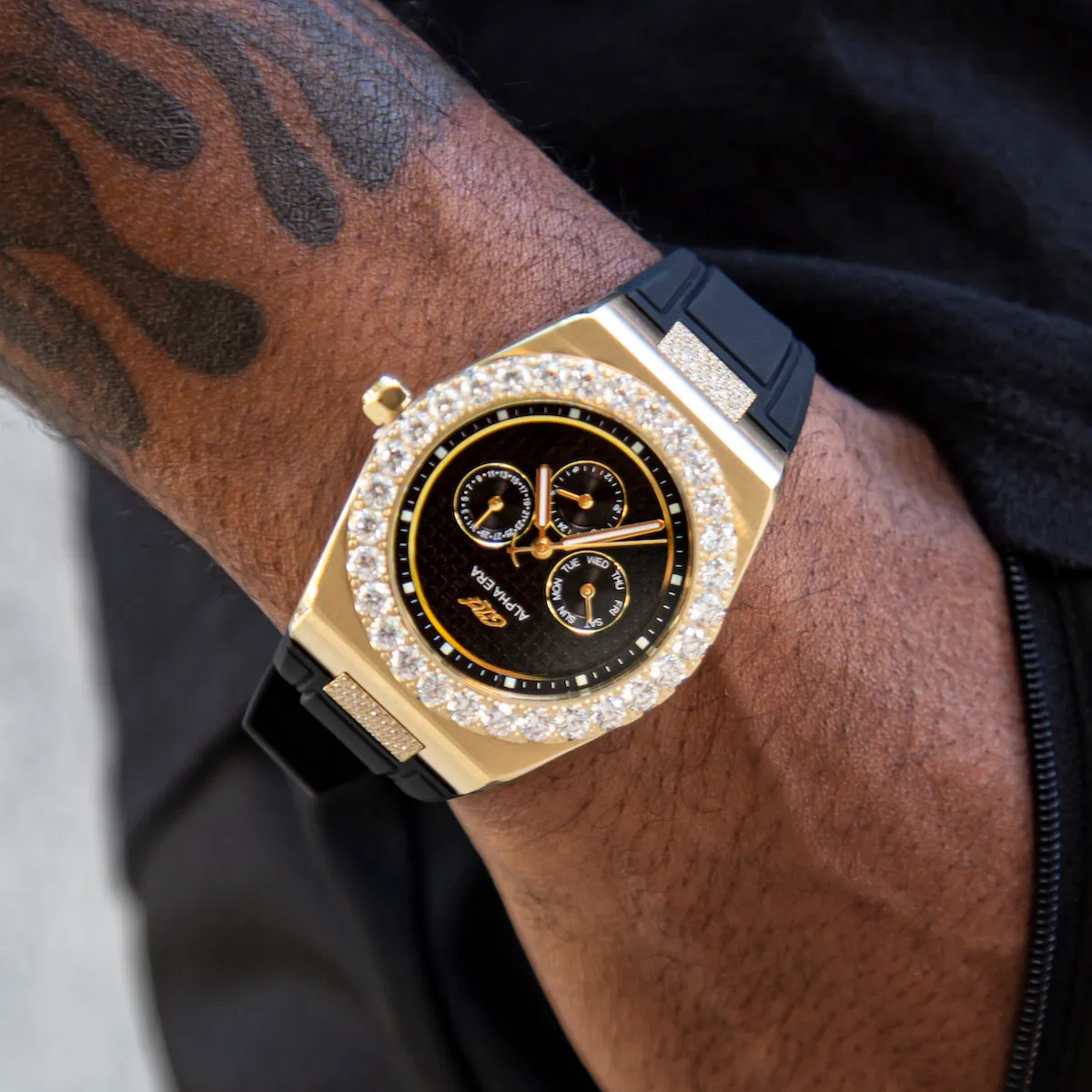 Alpha Era Gold - Iced Bezel w/ Rubber Strap