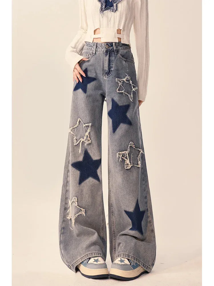 American Vintage Star Embroidery High Street Straight Leg Jeans for Women