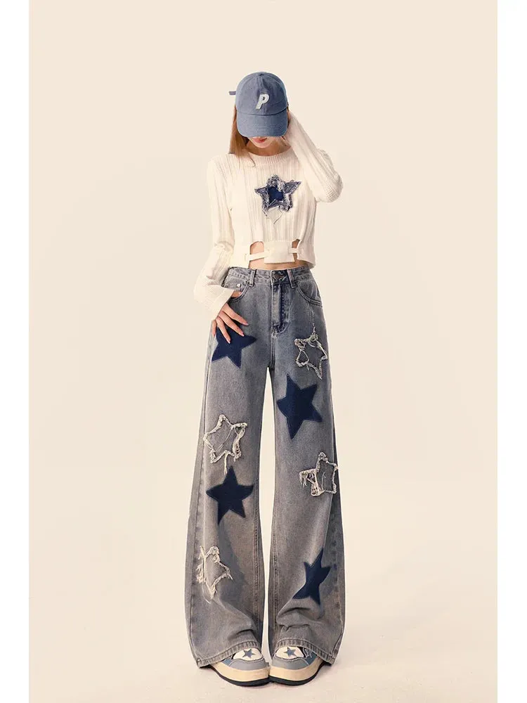 American Vintage Star Embroidery High Street Straight Leg Jeans for Women