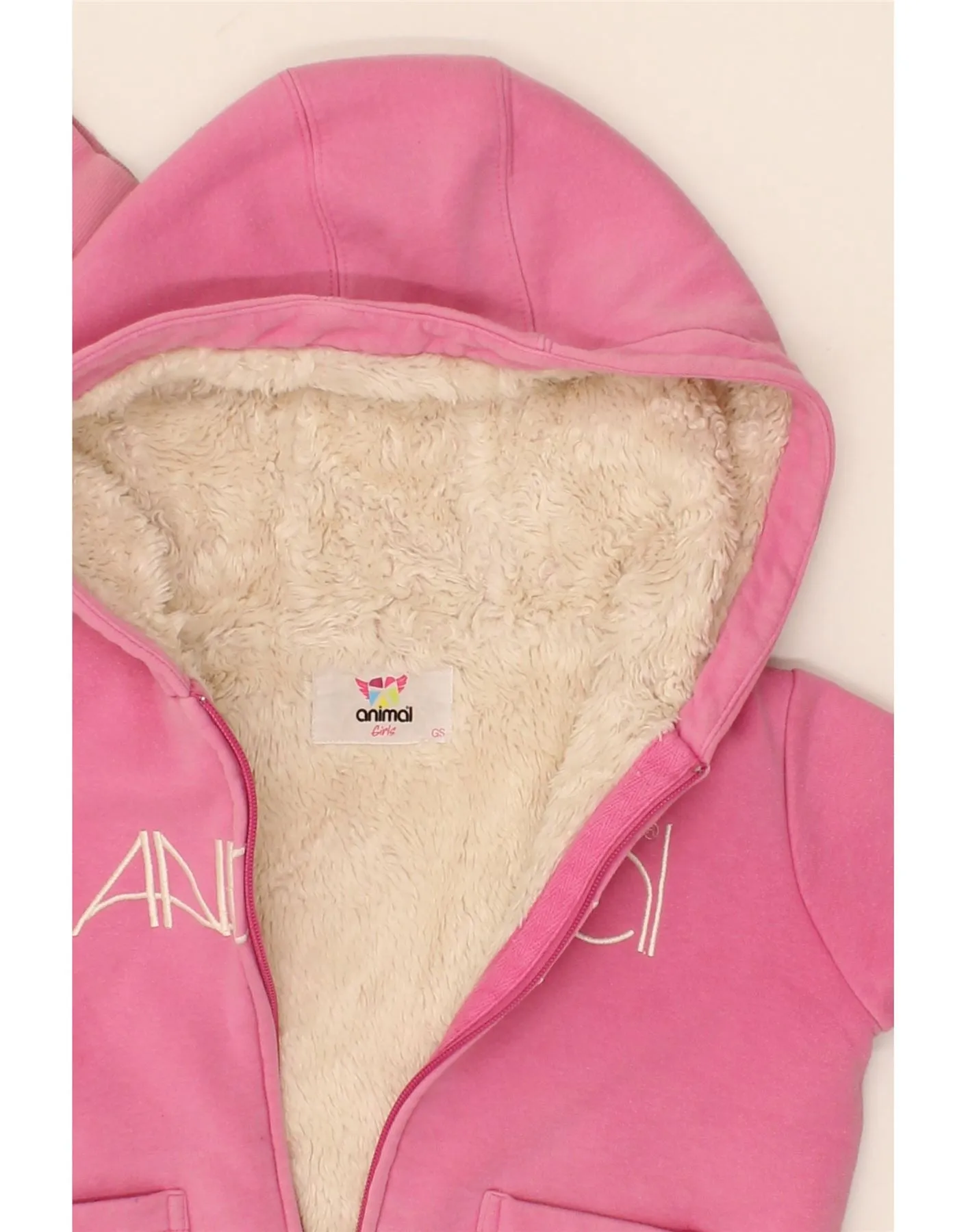 ANIMAL Girls Crop Graphic Zip Hoodie Sweater 10-11 Years Small Pink