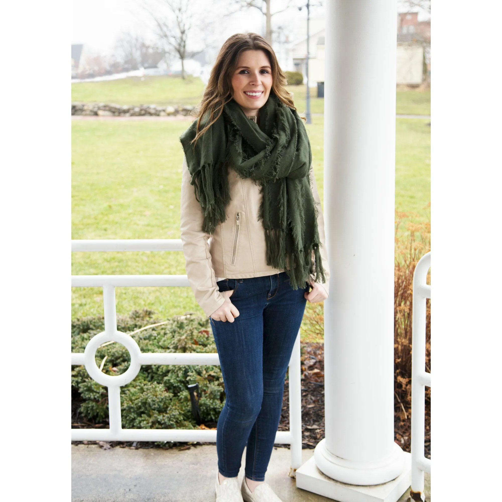 Army Oversized Frayed Scarf