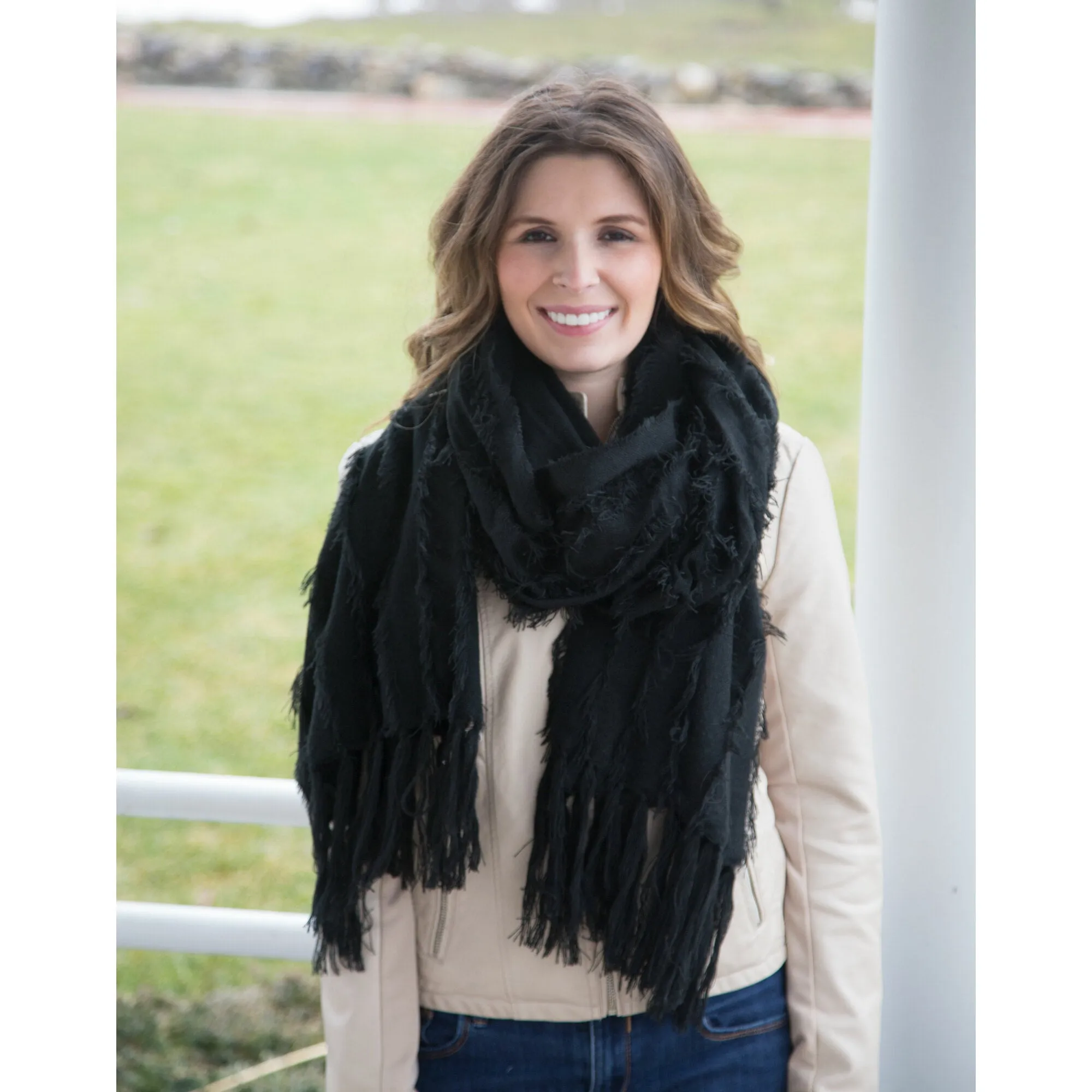 Army Oversized Frayed Scarf