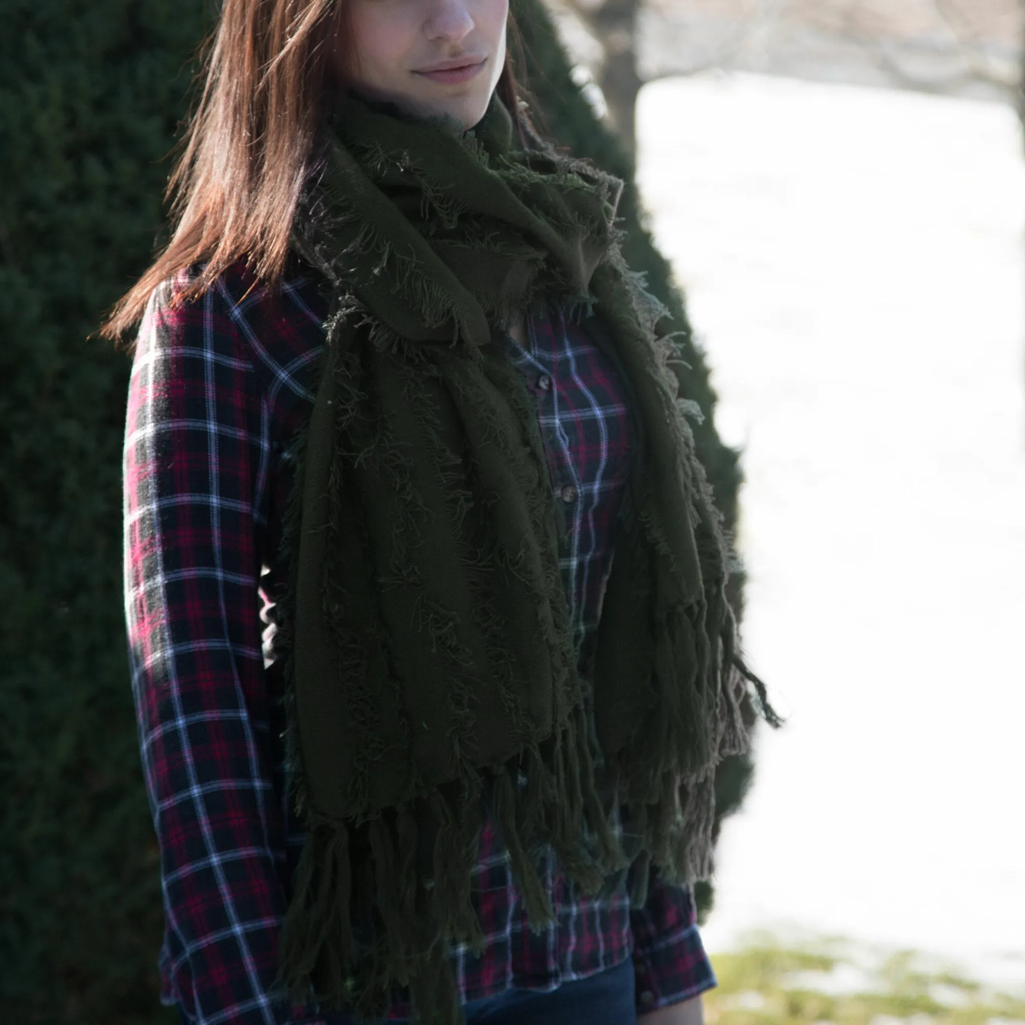 Army Oversized Frayed Scarf