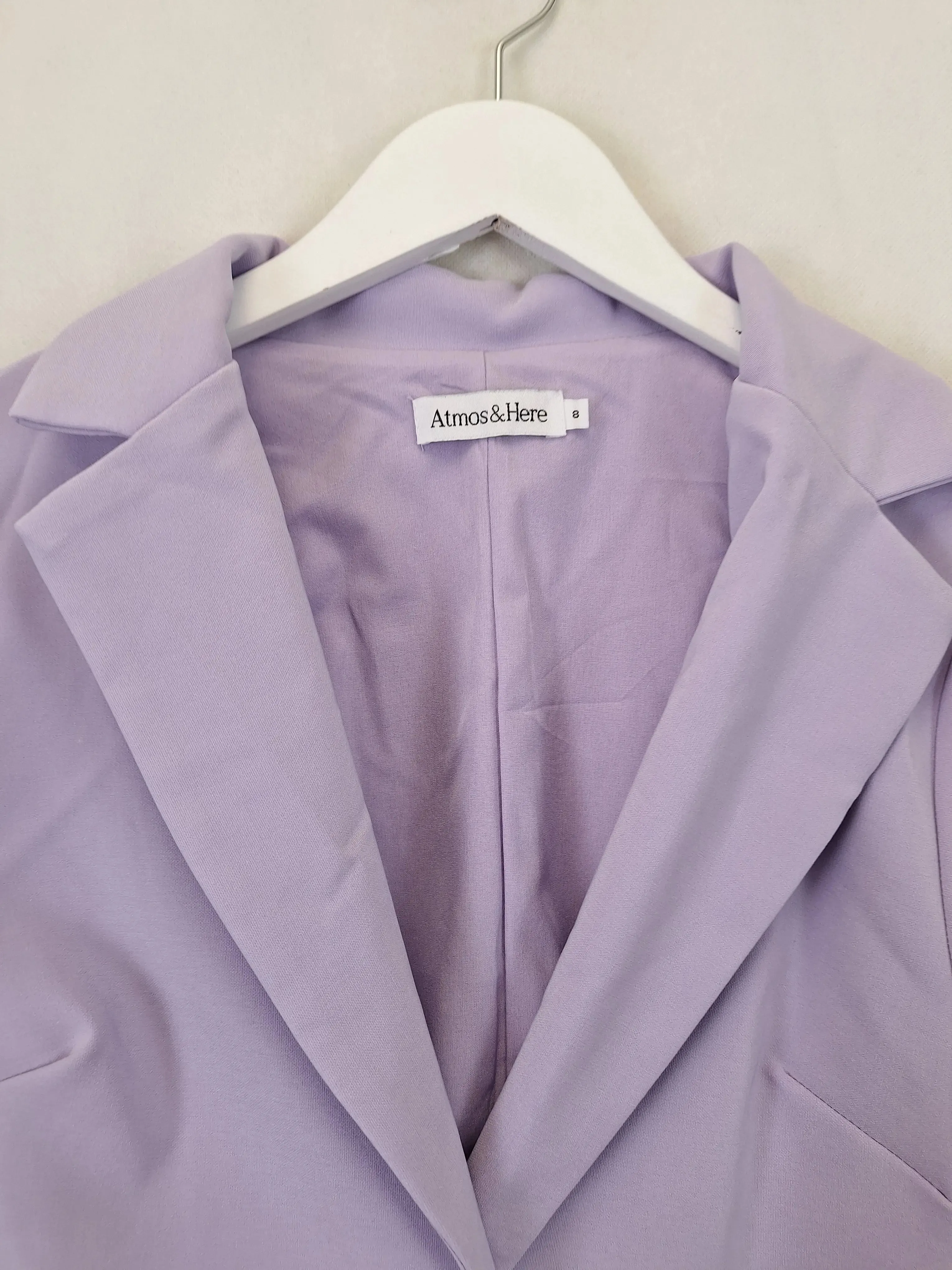 Atmos & Here Lilac Cropped Single Breast Jacket Size 8