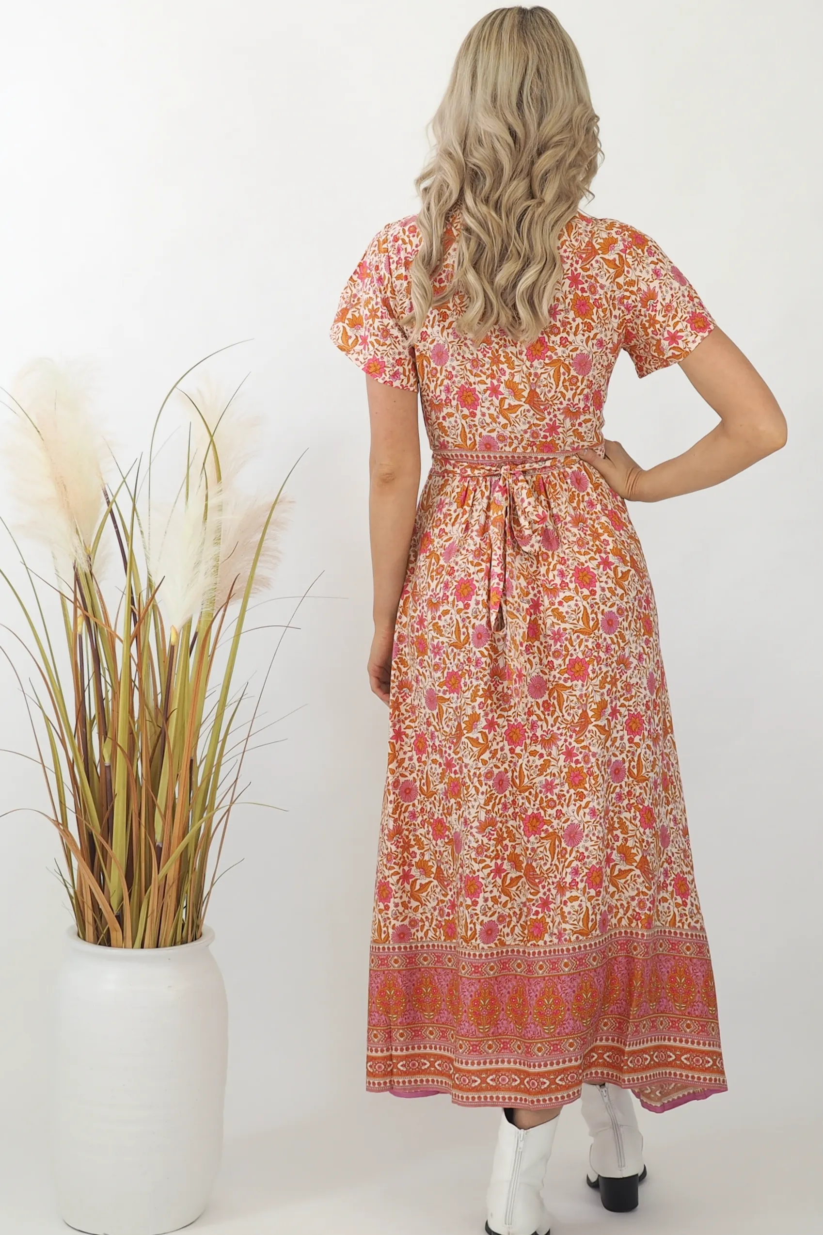 Ava Paisley Maxi Wrap Dress - Pink/Bronze