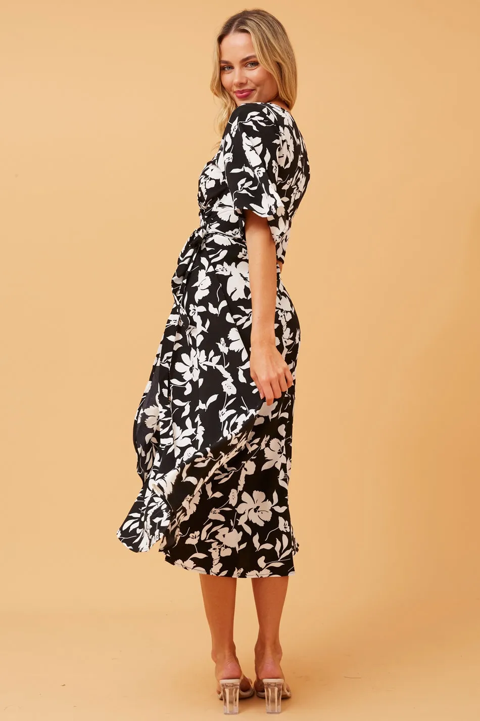 AVALON FLORAL MIDI WRAP DRESS