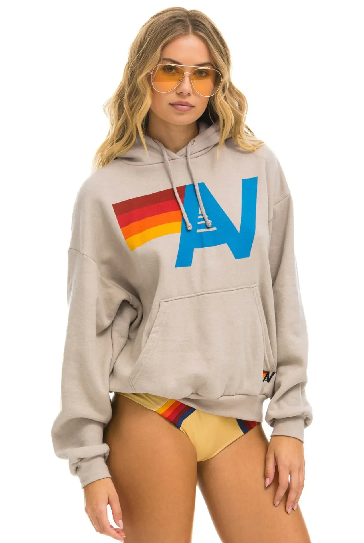 AVIATOR NATION UNISEX LOGO PULLOVER RELAXED HOODIE - SAND