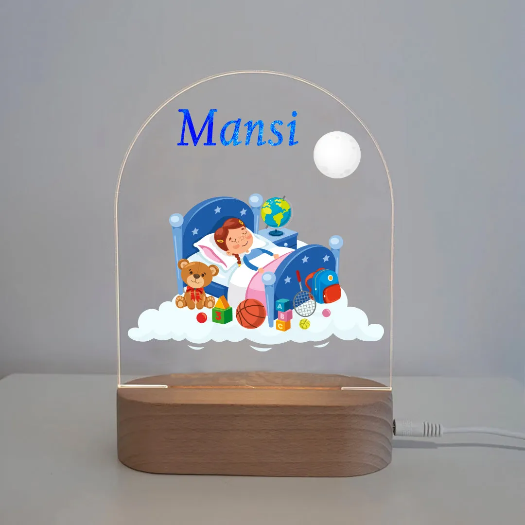 Baby Girl Sleeping On Bed Led Night Lamp