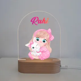 Baby Girl With Rabbit Led Night Lamp