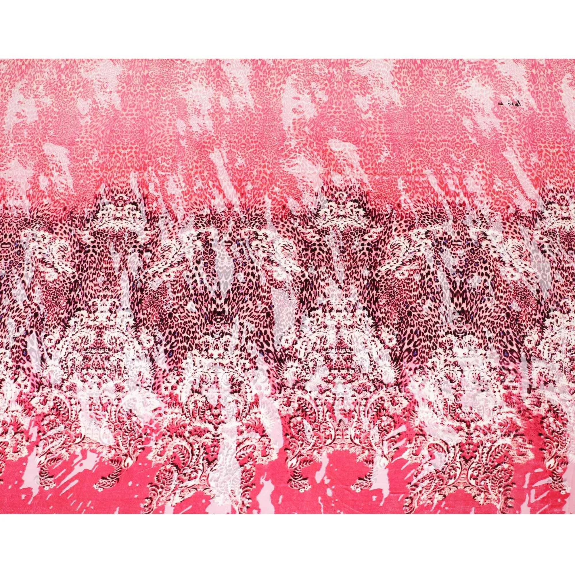 Baby pink Premium Italian silk chiffon dirac (makmal) fabric with hot pink, light pink, light peach velvet jacquard in fancy design-D8709